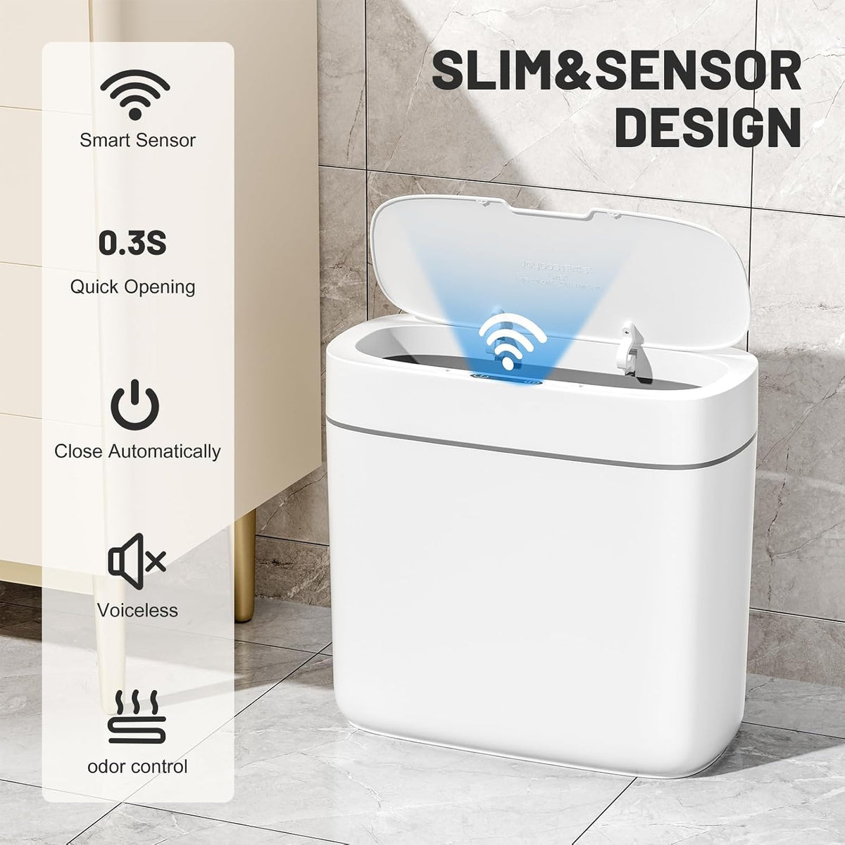 3.5 Gal Slim Touchless Bathroom Trash Can, Automatic Diaper Pail