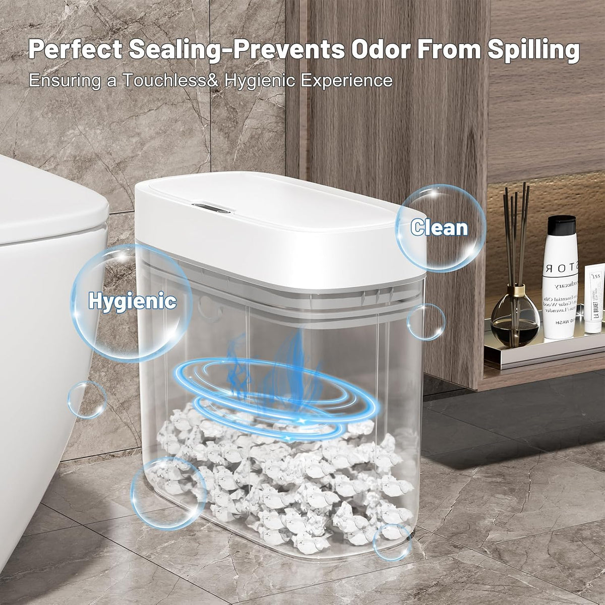 3.5 Gal Slim Touchless Bathroom Trash Can, Automatic Diaper Pail