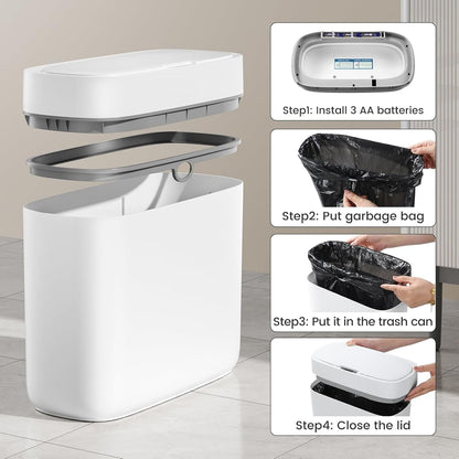3.5 Gal Slim Touchless Bathroom Trash Can, Automatic Diaper Pail
