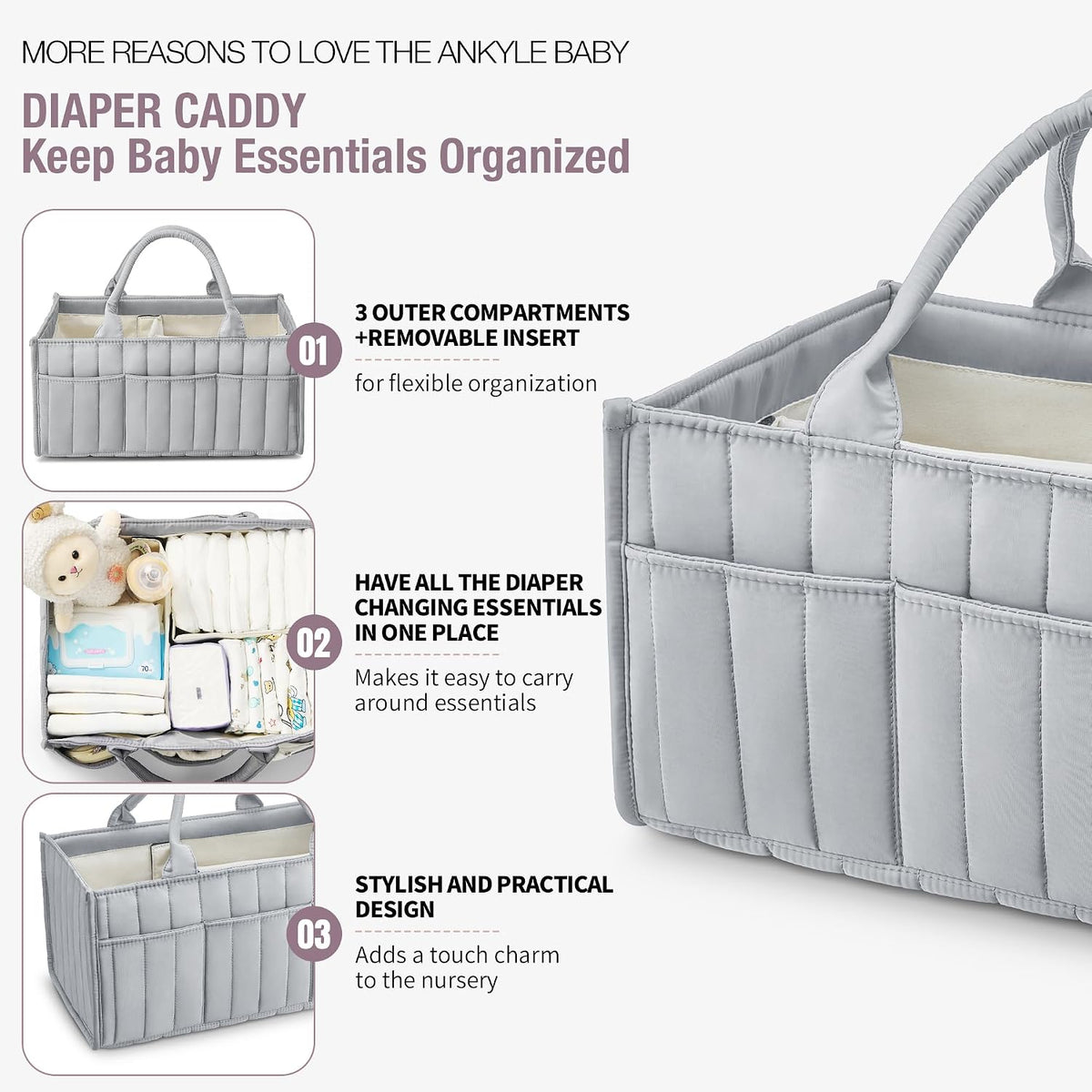 Starry Sky Grey Diaper Caddy Organizer with Handles & Removable Dividers,Diaper Bag,Car Diaper Caddy,Stylish Diaper Organizer Basket & Tote for Easy Storage