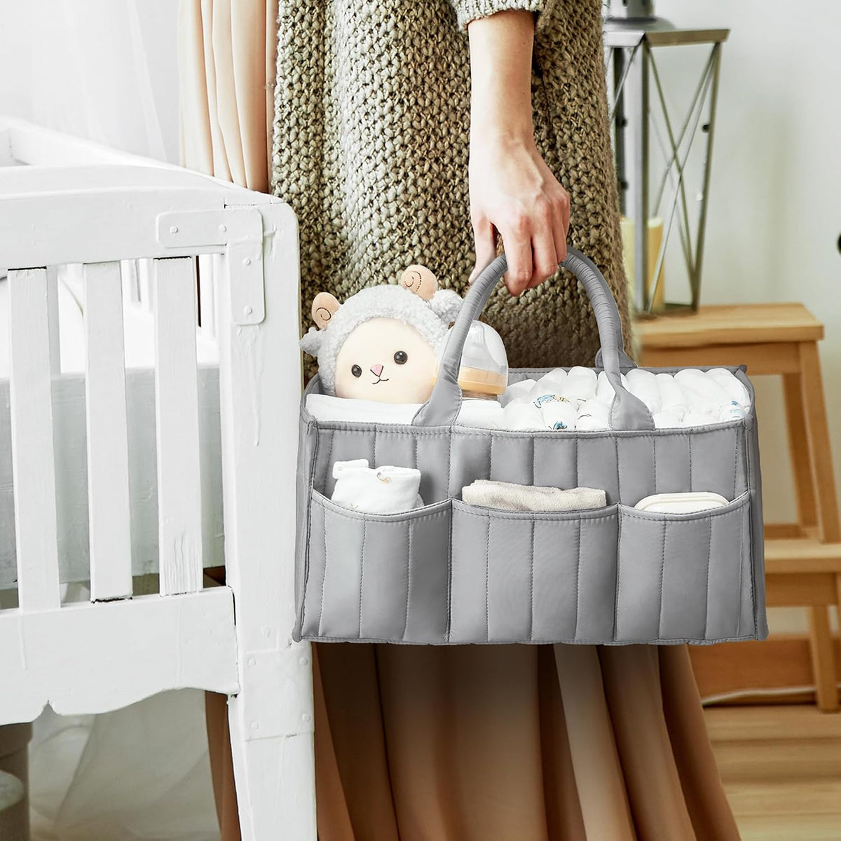 Starry Sky Grey Diaper Caddy Organizer with Handles & Removable Dividers,Diaper Bag,Car Diaper Caddy,Stylish Diaper Organizer Basket & Tote for Easy Storage