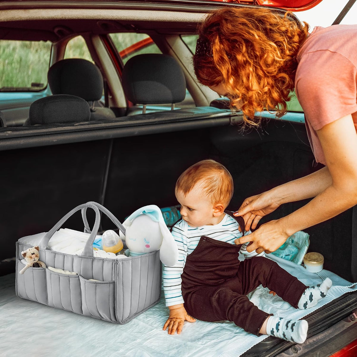 Starry Sky Grey Diaper Caddy Organizer with Handles & Removable Dividers,Diaper Bag,Car Diaper Caddy,Stylish Diaper Organizer Basket & Tote for Easy Storage