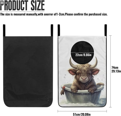 Highland Cow Over The Door Laundry Hamper Bags Lavender Hanging Clothing Hampers For Laundry Space Saving Washable Reusable Travel Laundry Bags Wall Mounted Laundry Hamper Storage Bag