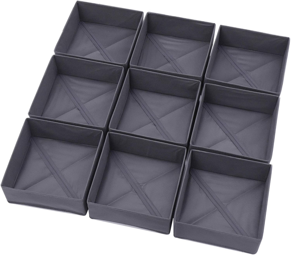 9 Pack Foldable Cloth Storage Box Closet Dresser Drawer Organizer Fabric Baskets Bins Containers Divider for Clothes Underwear Bras Socks Clothing, Dark Grey 900