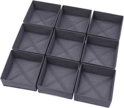 9 Pack Foldable Cloth Storage Box Closet Dresser Drawer Organizer Fabric Baskets Bins Containers Divider for Clothes Underwear Bras Socks Clothing, Dark Grey 900