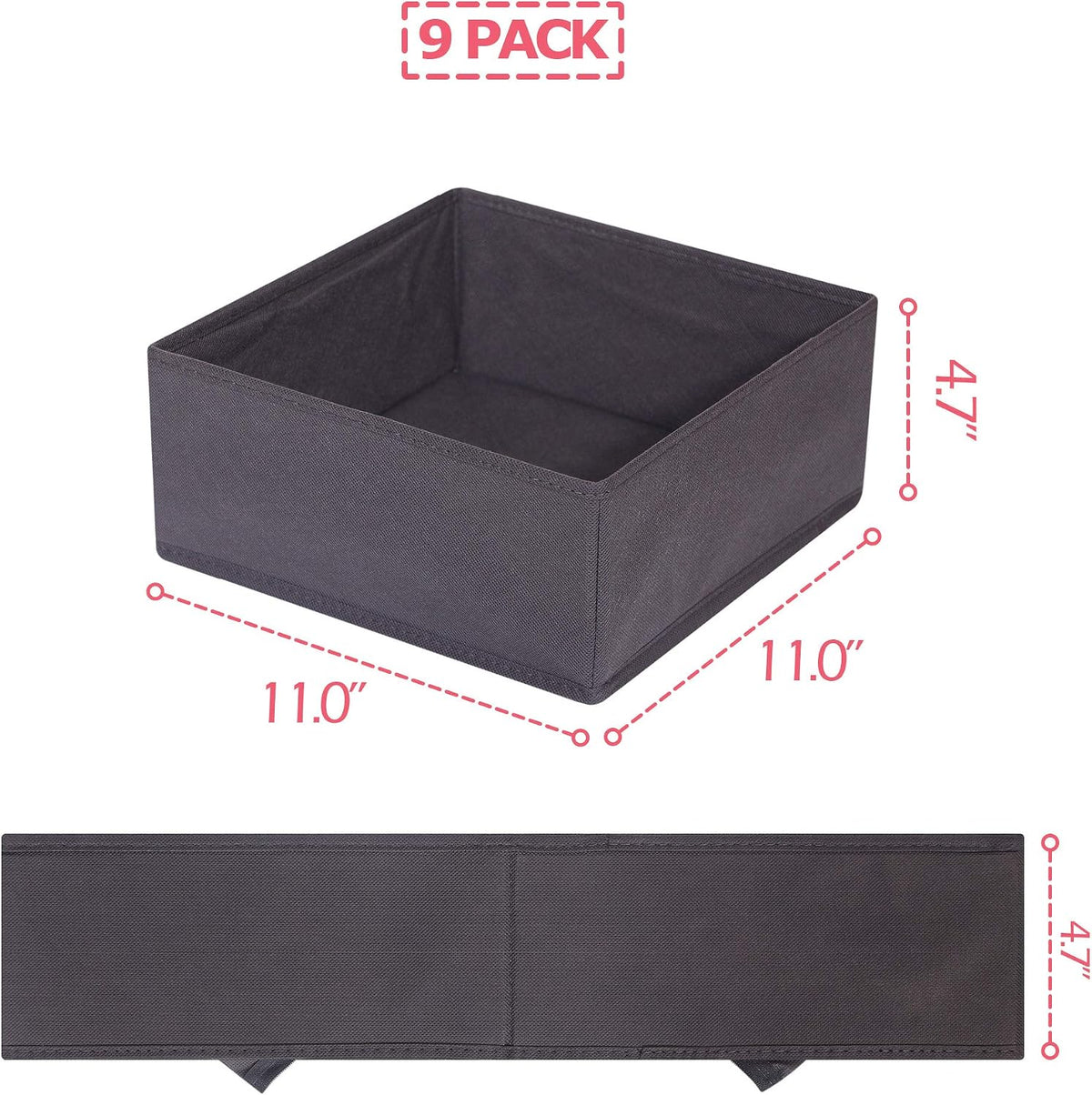 9 Pack Foldable Cloth Storage Box Closet Dresser Drawer Organizer Fabric Baskets Bins Containers Divider for Clothes Underwear Bras Socks Clothing, Dark Grey 900