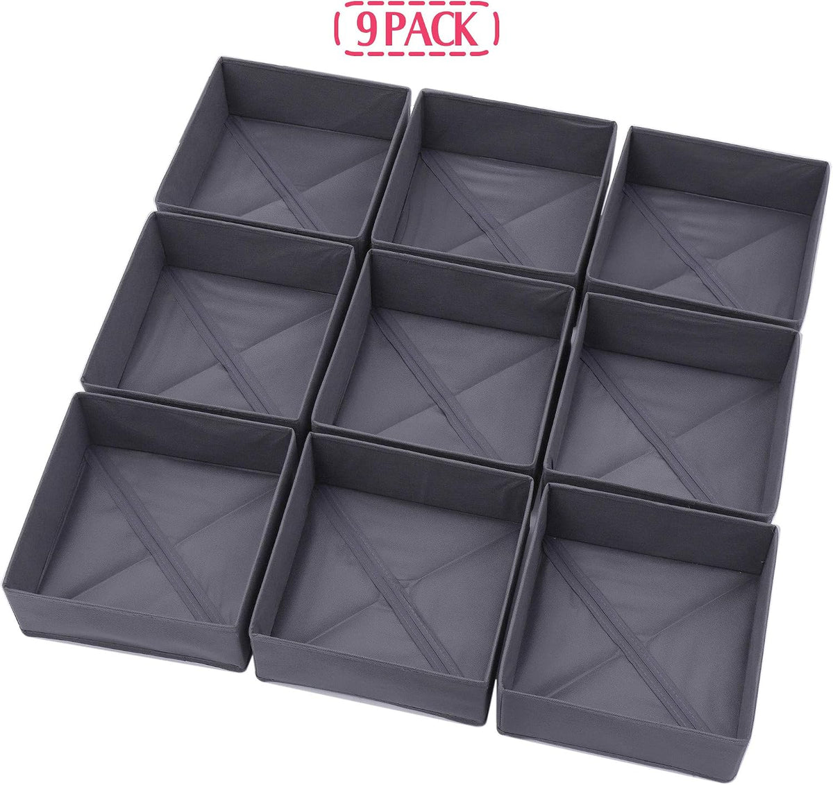 9 Pack Foldable Cloth Storage Box Closet Dresser Drawer Organizer Fabric Baskets Bins Containers Divider for Clothes Underwear Bras Socks Clothing, Dark Grey 900