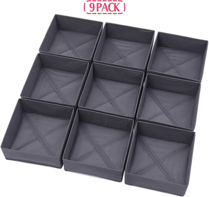 9 Pack Foldable Cloth Storage Box Closet Dresser Drawer Organizer Fabric Baskets Bins Containers Divider for Clothes Underwear Bras Socks Clothing, Dark Grey 900