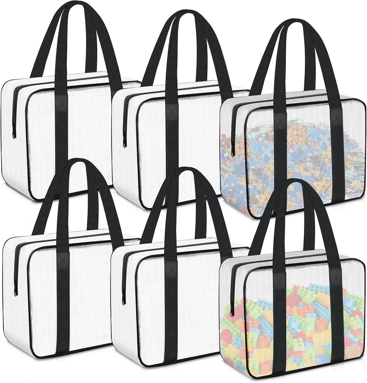 6PCS Large Toy Storage Bags, Clear Foldable Toy Organizer Bags with Zipper, Portable Travel Organizer Bags for Puzzles, Books, Art Supplies