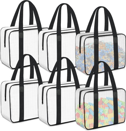 6PCS Large Toy Storage Bags, Clear Foldable Toy Organizer Bags with Zipper, Portable Travel Organizer Bags for Puzzles, Books, Art Supplies