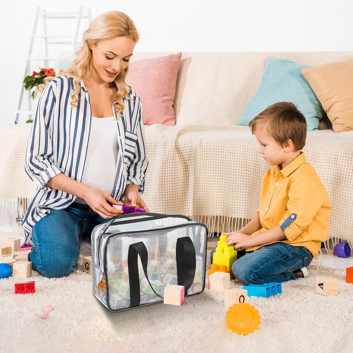 6PCS Large Toy Storage Bags, Clear Foldable Toy Organizer Bags with Zipper, Portable Travel Organizer Bags for Puzzles, Books, Art Supplies