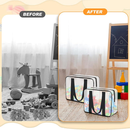 6PCS Large Toy Storage Bags, Clear Foldable Toy Organizer Bags with Zipper, Portable Travel Organizer Bags for Puzzles, Books, Art Supplies