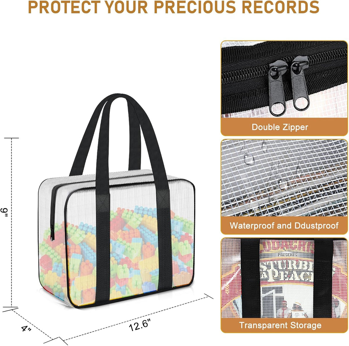 6PCS Large Toy Storage Bags, Clear Foldable Toy Organizer Bags with Zipper, Portable Travel Organizer Bags for Puzzles, Books, Art Supplies