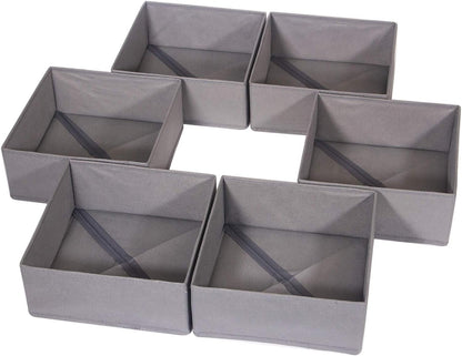 6 Pack Foldable Cloth Storage Box Closet Dresser Drawer Organizer Fabric Baskets Bins Containers Divider for Clothes Underwear Bras Socks Lingerie Clothing, M Grey 600