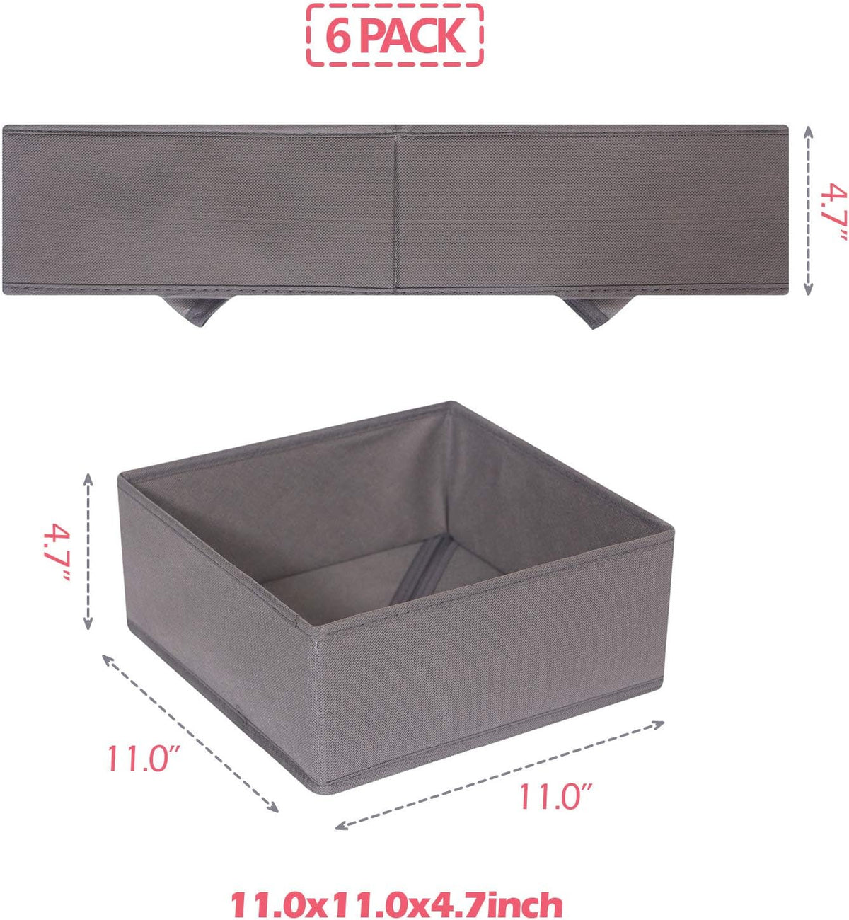 6 Pack Foldable Cloth Storage Box Closet Dresser Drawer Organizer Fabric Baskets Bins Containers Divider for Clothes Underwear Bras Socks Lingerie Clothing, M Grey 600