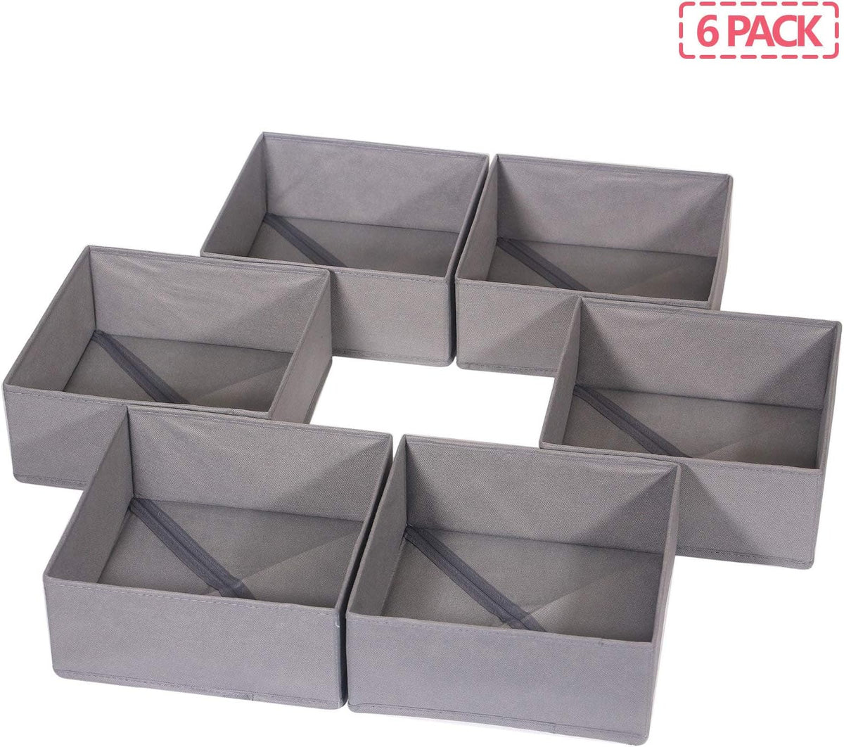 6 Pack Foldable Cloth Storage Box Closet Dresser Drawer Organizer Fabric Baskets Bins Containers Divider for Clothes Underwear Bras Socks Lingerie Clothing, M Grey 600