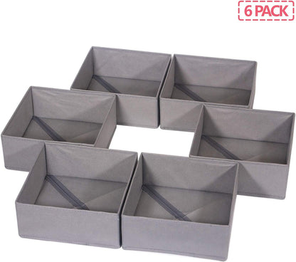 6 Pack Foldable Cloth Storage Box Closet Dresser Drawer Organizer Fabric Baskets Bins Containers Divider for Clothes Underwear Bras Socks Lingerie Clothing, M Grey 600