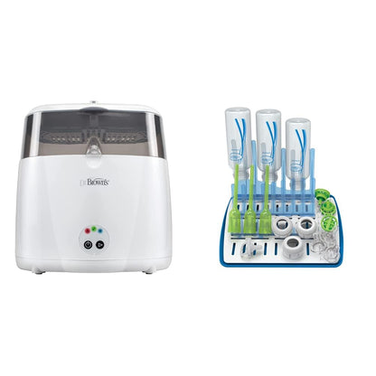 Deluxe Electric Sterilizer for Baby Bottles and Other Baby Essentials & Folding Baby Bottle Drying Rack for Easy Storage, Dry Nipples
