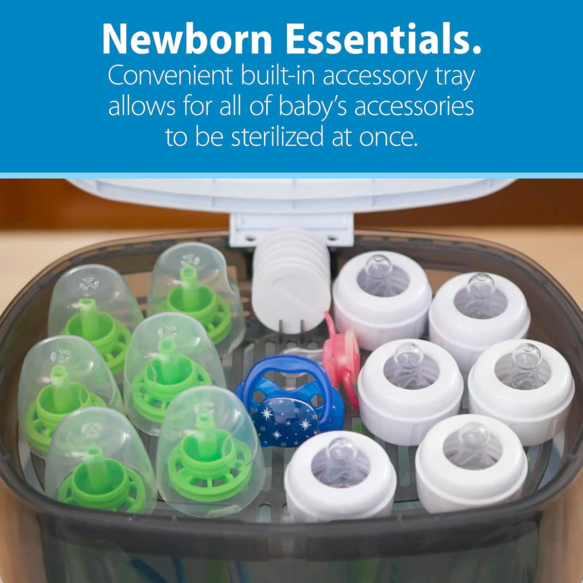 Deluxe Electric Sterilizer for Baby Bottles and Other Baby Essentials & Folding Baby Bottle Drying Rack for Easy Storage, Dry Nipples