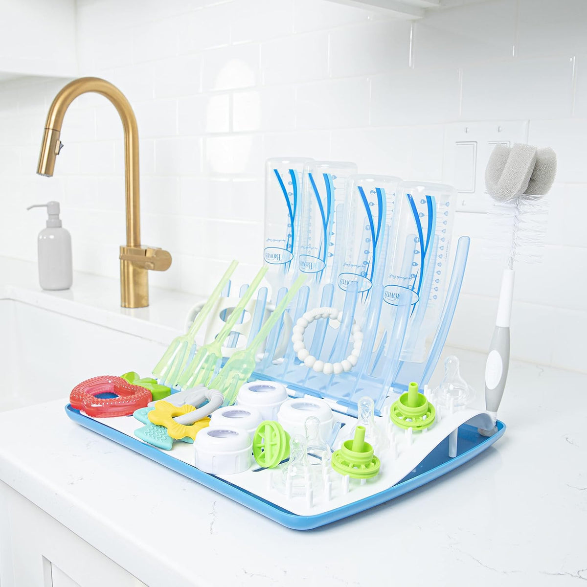 Deluxe Electric Sterilizer for Baby Bottles and Other Baby Essentials & Folding Baby Bottle Drying Rack for Easy Storage, Dry Nipples