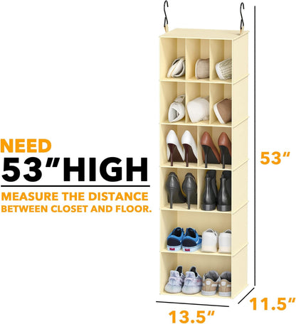 2 Pack Hanging Closet Organizer and Storage with Dividers, 24 Compartments Hanging Shoe Shelves for Closet, Wardrobe, RV, Garment Rack - Black