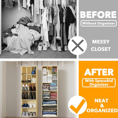 2 Pack Hanging Closet Organizer and Storage with Dividers, 24 Compartments Hanging Shoe Shelves for Closet, Wardrobe, RV, Garment Rack - Black