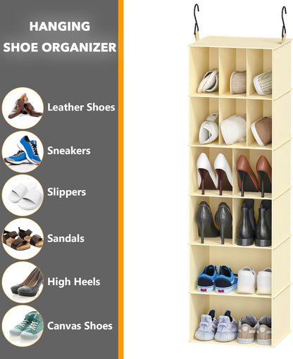 2 Pack Hanging Closet Organizer and Storage with Dividers, 24 Compartments Hanging Shoe Shelves for Closet, Wardrobe, RV, Garment Rack - Black