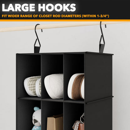 2 Pack Hanging Closet Organizer and Storage with Dividers, 24 Compartments Hanging Shoe Shelves for Closet, Wardrobe, RV, Garment Rack - Black