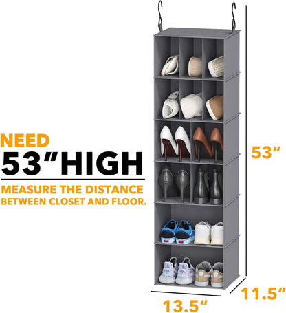 2 Pack Hanging Closet Organizer and Storage with Dividers, 24 Compartments Hanging Shoe Shelves for Closet, Wardrobe, RV, Garment Rack - Black