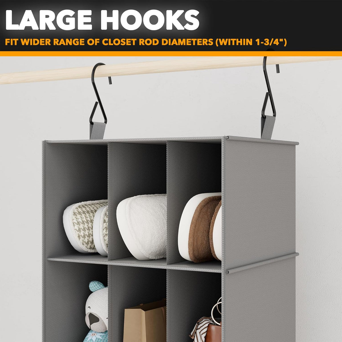 2 Pack Hanging Closet Organizer and Storage with Dividers, 24 Compartments Hanging Shoe Shelves for Closet, Wardrobe, RV, Garment Rack - Black
