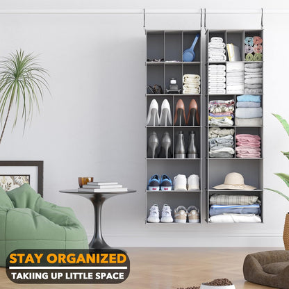 2 Pack Hanging Closet Organizer and Storage with Dividers, 24 Compartments Hanging Shoe Shelves for Closet, Wardrobe, RV, Garment Rack - Black