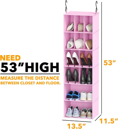 2 Pack Hanging Closet Organizer and Storage with Dividers, 24 Compartments Hanging Shoe Shelves for Closet, Wardrobe, RV, Garment Rack - Black