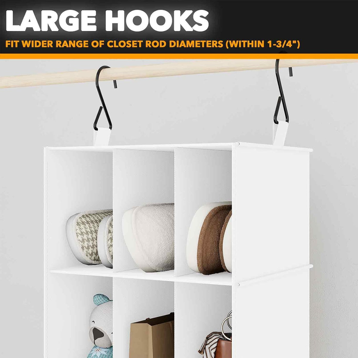 2 Pack Hanging Closet Organizer and Storage with Dividers, 24 Compartments Hanging Shoe Shelves for Closet, Wardrobe, RV, Garment Rack - Black
