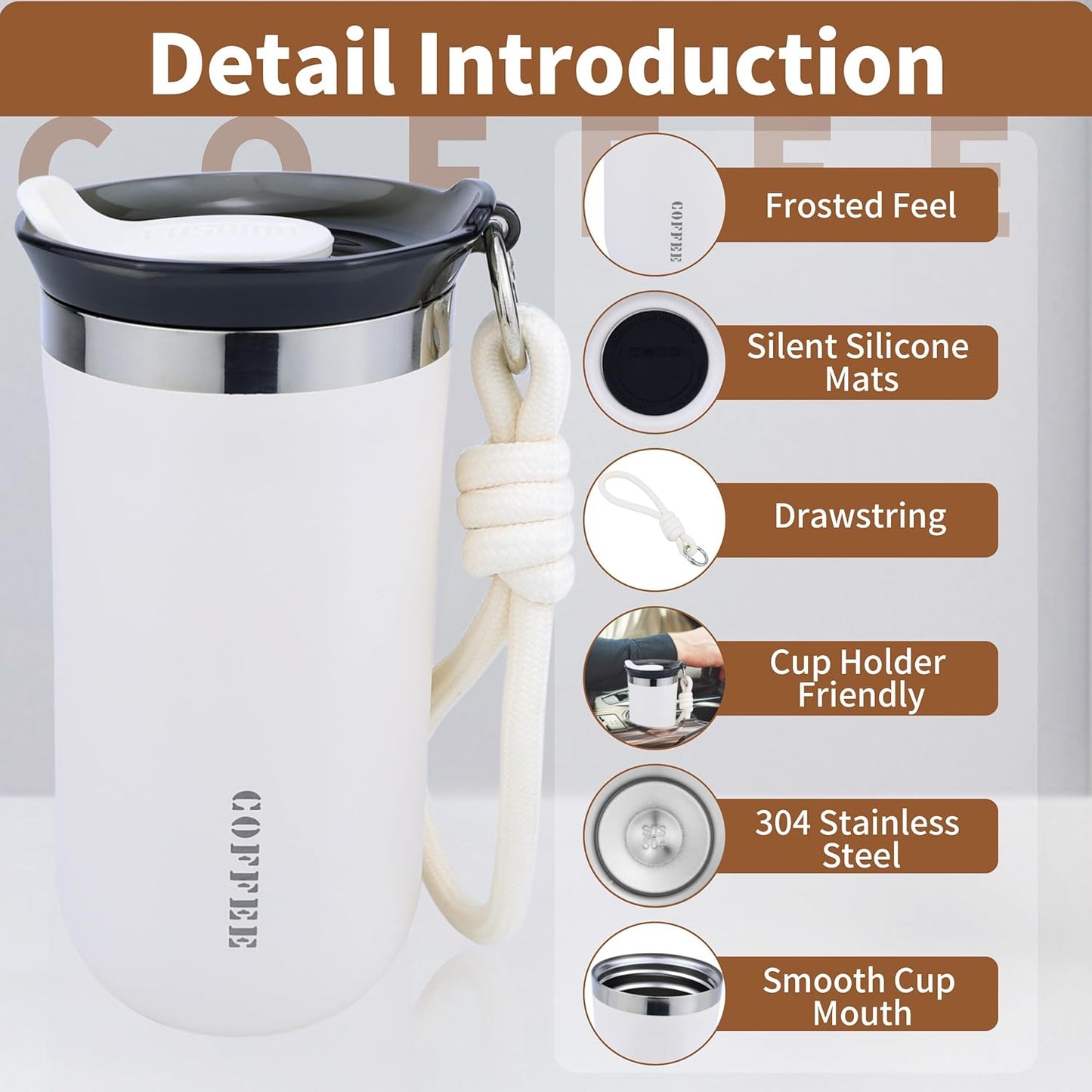 11 Oz Insulated Travel Coffee Mug - Green Reusable Cup With Lid, Spill Proof, Stainless Steel for Hot and Iced Cold Drinks
