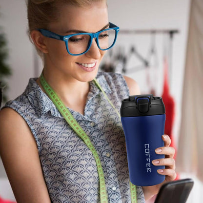 11 Oz Insulated Travel Coffee Mug - Green Reusable Cup With Lid, Spill Proof, Stainless Steel for Hot and Iced Cold Drinks