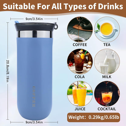 11 Oz Insulated Travel Coffee Mug - Green Reusable Cup With Lid, Spill Proof, Stainless Steel for Hot and Iced Cold Drinks