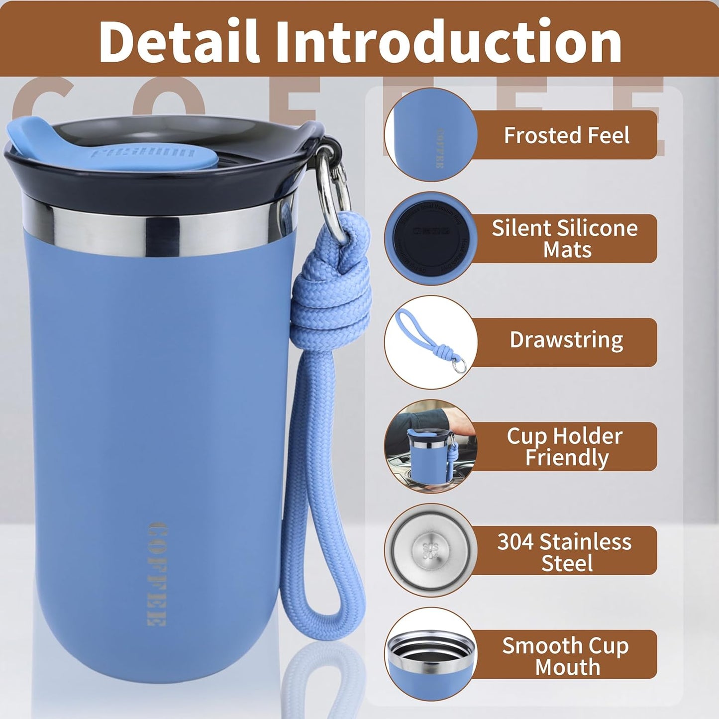 11 Oz Insulated Travel Coffee Mug - Green Reusable Cup With Lid, Spill Proof, Stainless Steel for Hot and Iced Cold Drinks