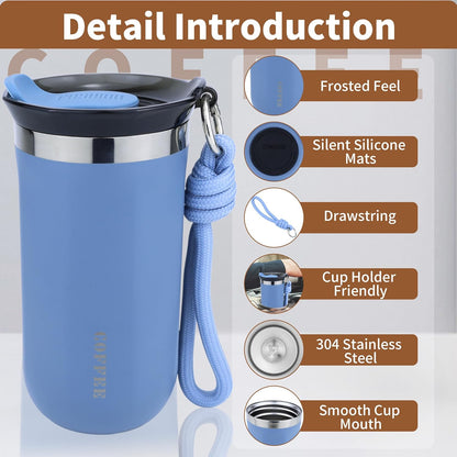 11 Oz Insulated Travel Coffee Mug - Green Reusable Cup With Lid, Spill Proof, Stainless Steel for Hot and Iced Cold Drinks