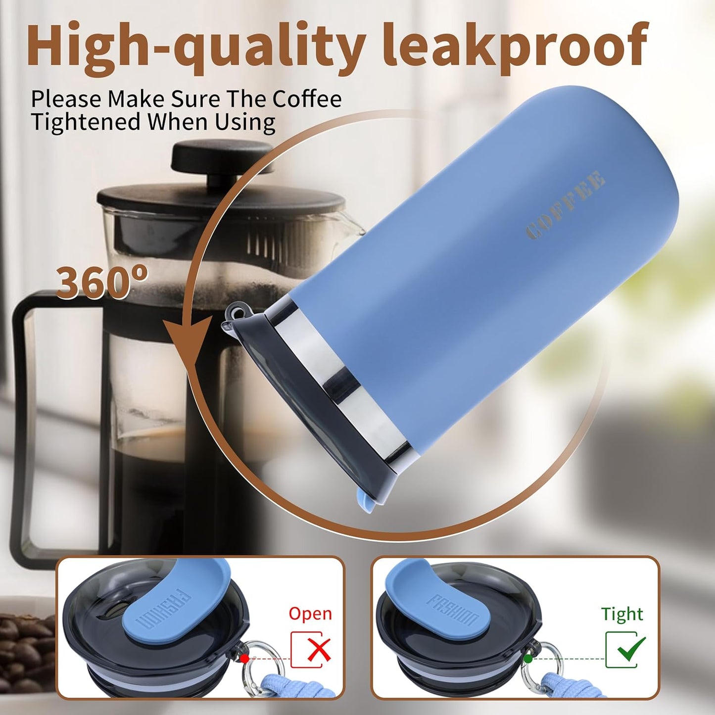 11 Oz Insulated Travel Coffee Mug - Green Reusable Cup With Lid, Spill Proof, Stainless Steel for Hot and Iced Cold Drinks