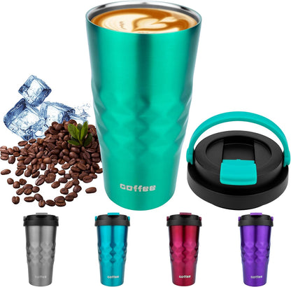 11 Oz Insulated Travel Coffee Mug - Green Reusable Cup With Lid, Spill Proof, Stainless Steel for Hot and Iced Cold Drinks