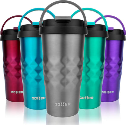 11 Oz Insulated Travel Coffee Mug - Green Reusable Cup With Lid, Spill Proof, Stainless Steel for Hot and Iced Cold Drinks