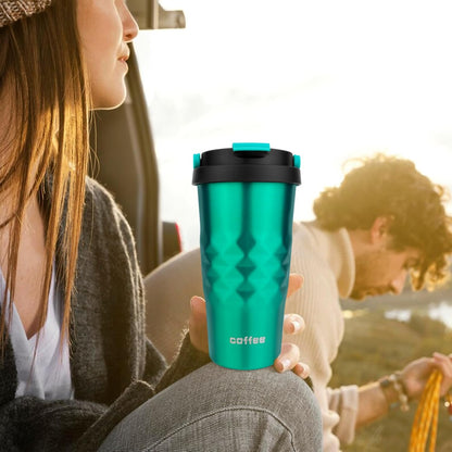 11 Oz Insulated Travel Coffee Mug - Green Reusable Cup With Lid, Spill Proof, Stainless Steel for Hot and Iced Cold Drinks