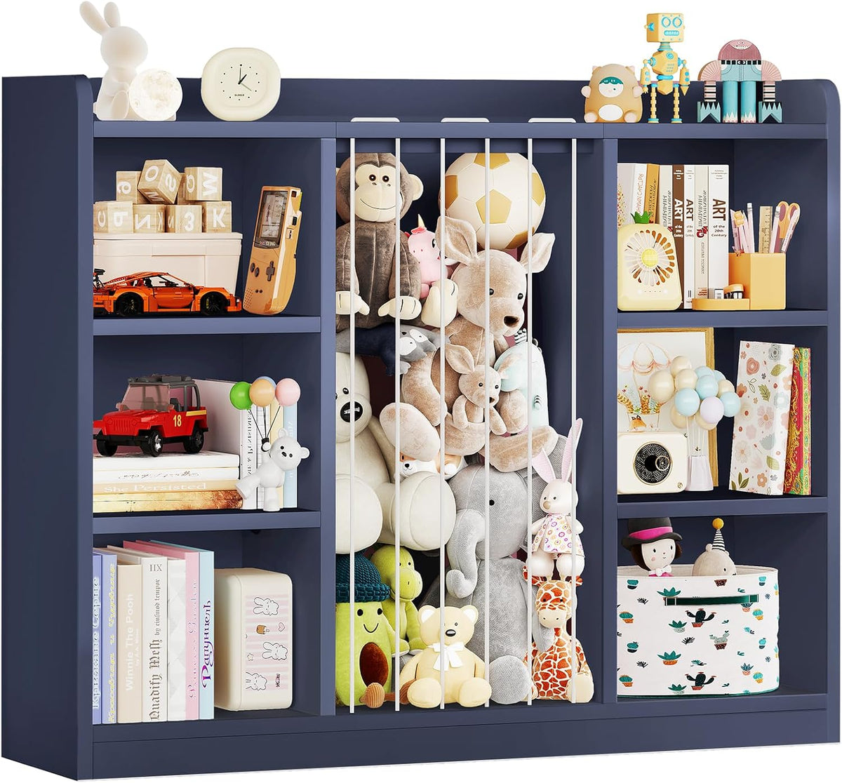 2-in-1 Toy & Stuffed Animal Organizer, Kids 6-Cube Storage Shelf with Rounded Corners & Anti-Tip for Playroom Bedroom