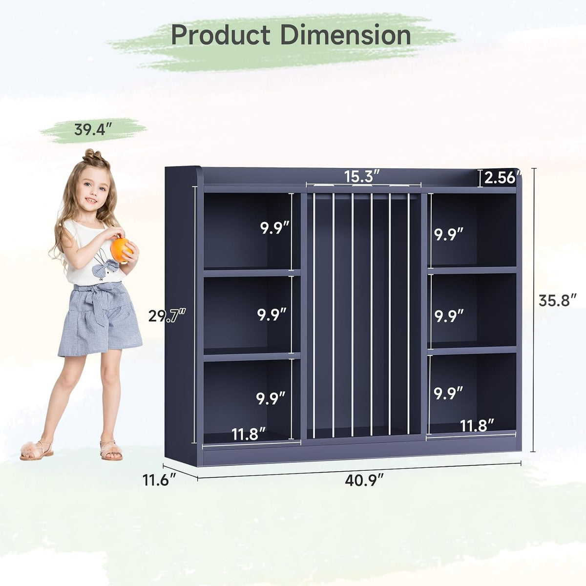 2-in-1 Toy & Stuffed Animal Organizer, Kids 6-Cube Storage Shelf with Rounded Corners & Anti-Tip for Playroom Bedroom