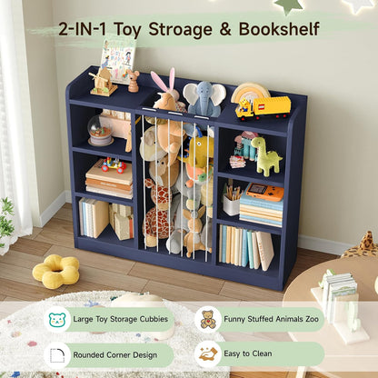 2-in-1 Toy & Stuffed Animal Organizer, Kids 6-Cube Storage Shelf with Rounded Corners & Anti-Tip for Playroom Bedroom