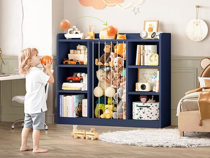 2-in-1 Toy & Stuffed Animal Organizer, Kids 6-Cube Storage Shelf with Rounded Corners & Anti-Tip for Playroom Bedroom