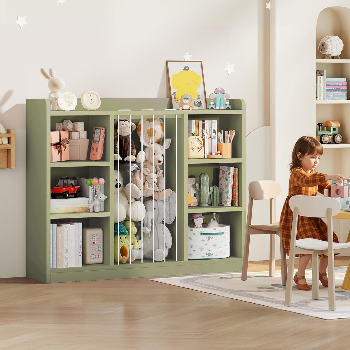 2-in-1 Toy & Stuffed Animal Organizer, Kids 6-Cube Storage Shelf with Rounded Corners & Anti-Tip for Playroom Bedroom
