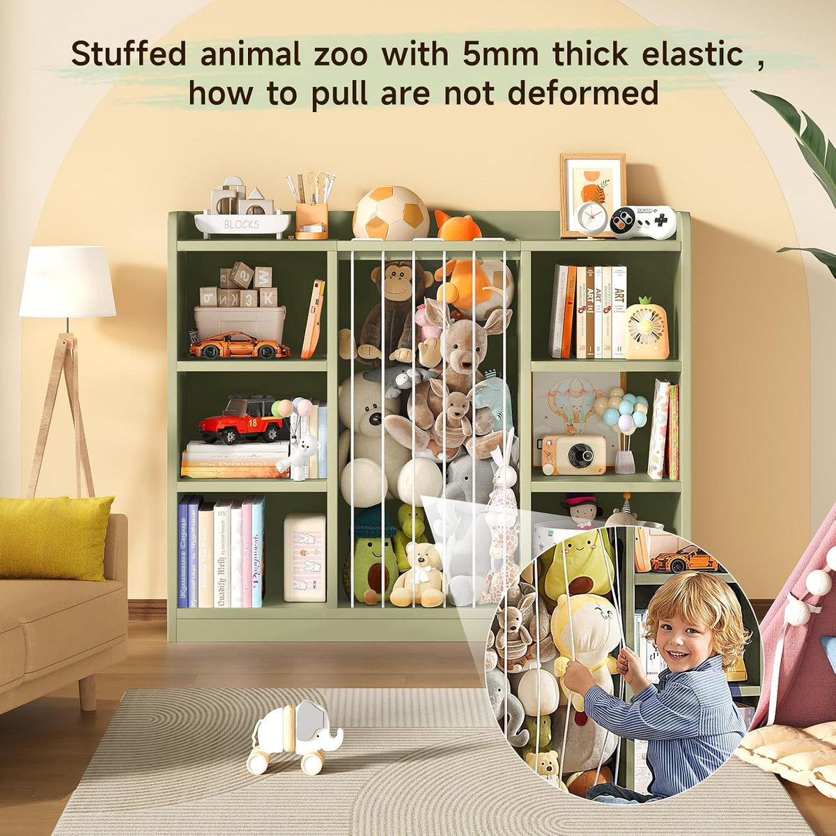 2-in-1 Toy & Stuffed Animal Organizer, Kids 6-Cube Storage Shelf with Rounded Corners & Anti-Tip for Playroom Bedroom