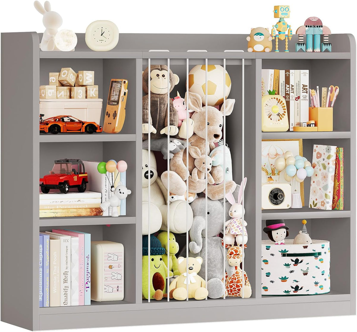 2-in-1 Toy & Stuffed Animal Organizer, Kids 6-Cube Storage Shelf with Rounded Corners & Anti-Tip for Playroom Bedroom