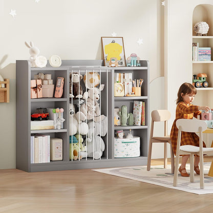 2-in-1 Toy & Stuffed Animal Organizer, Kids 6-Cube Storage Shelf with Rounded Corners & Anti-Tip for Playroom Bedroom